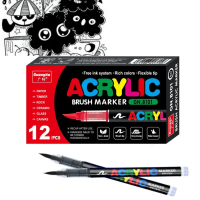 Маркер-кисть GuangNa Acrylic GN.8101 12 кольорів для творчості, малювання, DIY