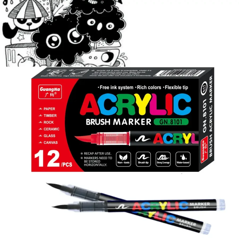 Маркер-кисть GuangNa Acrylic GN.8101 12 кольорів для творчості, малювання, DIY