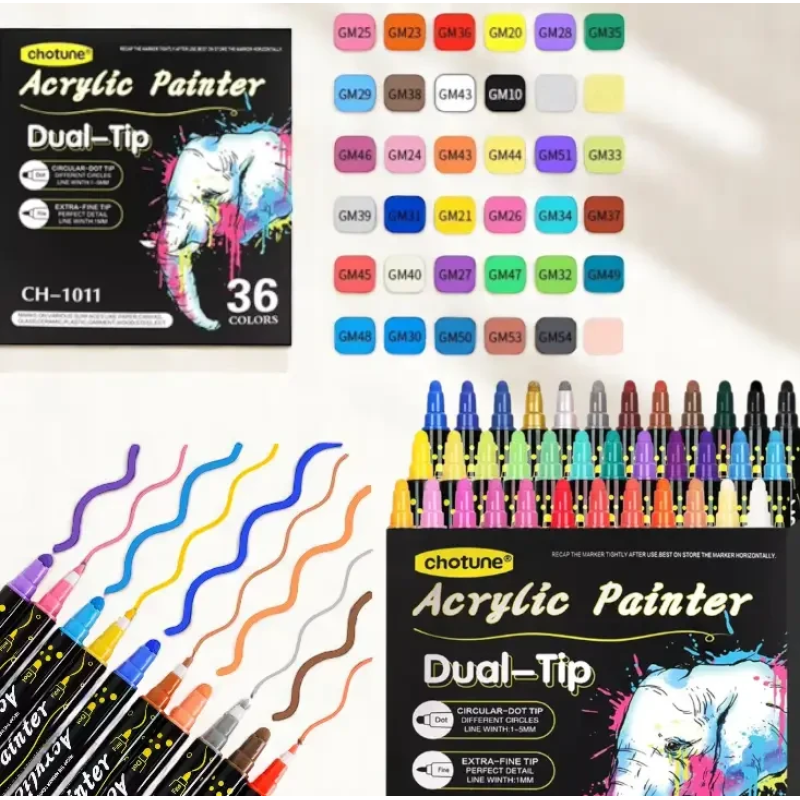 Набір акрилових маркерів 36 кольорів для малювання, декору та творчості Набір акрилових маркерів 36 кольорів для малювання, декору та творчості