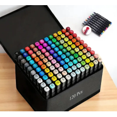 Маркери для малювання 120 шт у чохлі — спиртові, двосторонні, яскраві кольори