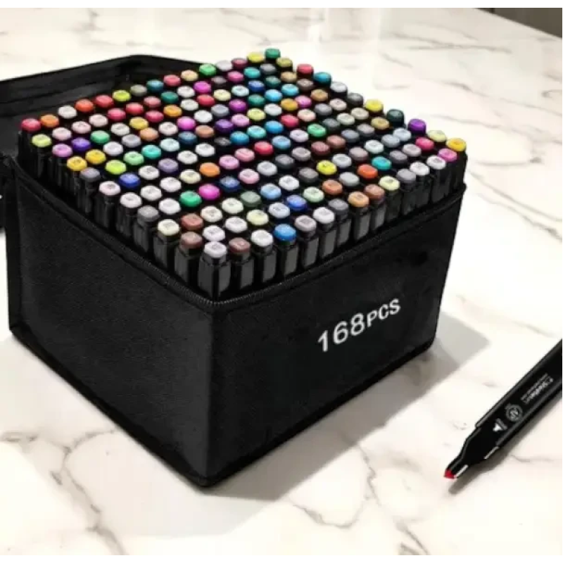 Скетч маркери 168 кольорів в чохлі, двосторонні спиртові маркери для малювання і творчості Скетч маркери 168 кольорів в чохлі, двосторонні спиртові маркери для малювання і творчості