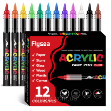 Акрилові маркери кистьові Flysea Soft Brush 12 кольорів, для паперу, тканини, дерева, скла, каменю, кераміки та пластику