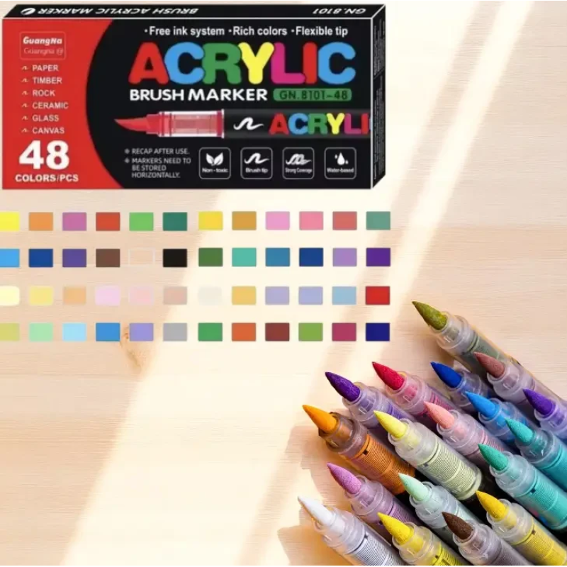 Акрилові маркери GuangNa GN-8101 48 кольорів для малювання на камені, склі, дереві, текстилі | Набір маркерів