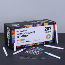 Акрилові маркери Languo 207 кольорів, 23×9 відтінків, пензликові soft brush, набір для малювання та розфарбовування